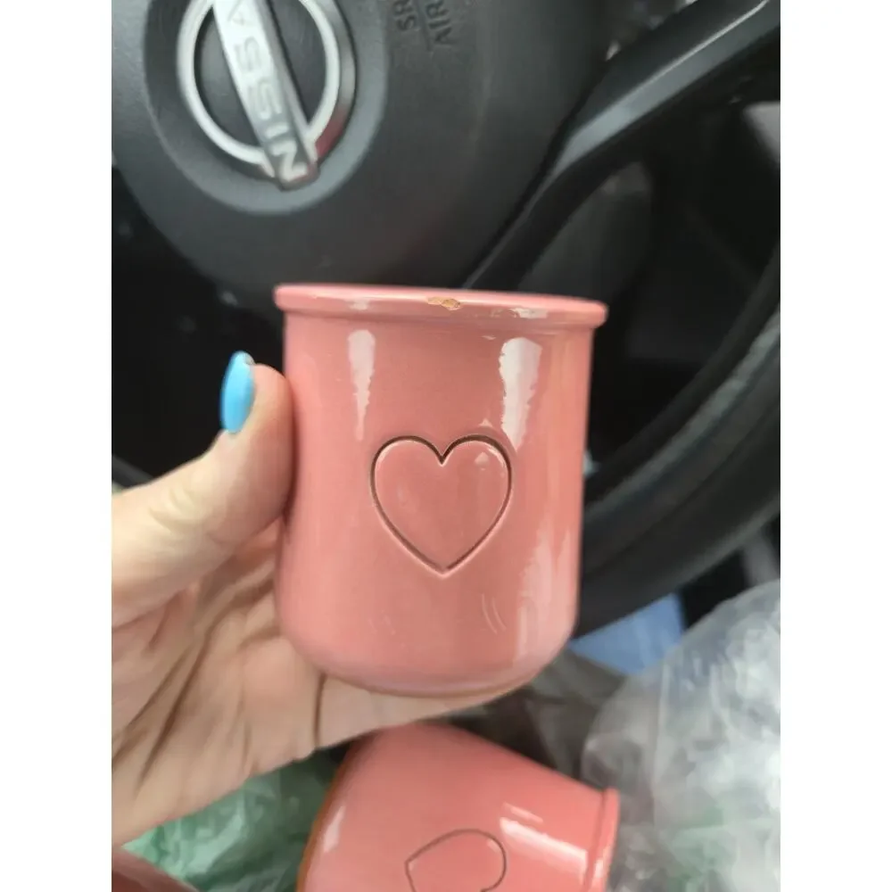 Handmade Vermont & Ole Keramik Pottery Cups Lot of 4 Pink Blue Heart Crocks